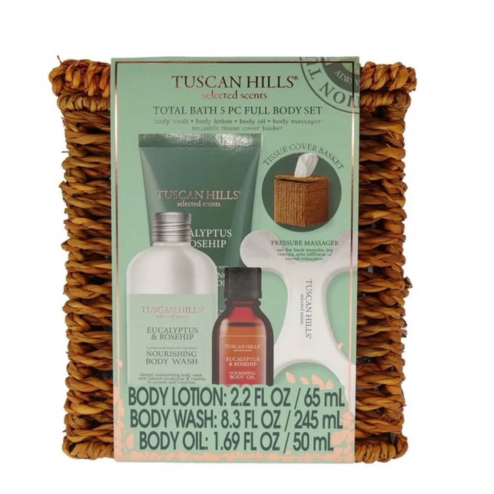 Tuscan Hills Eucalyptus & Rosehip Body Wash Set lotion wash and oil